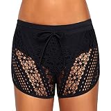 XINMINGREN Badeshorts Damen Hollow Jaquard Sommer Kurz Badehose Bikini-Badehose Shorts Bottom Badeanzug Badebekleidung Baden Damen Spitze Strandshorts Schwimmshorts Hose Beach B