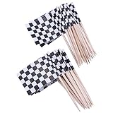 EXCEART Checkered Racing Flagge Zahnstocher Cupcake Fahnen Essen Picks Kuchen Topper Cocktail Sticks Marker für Cupcake Sandwiches Vorspeisen Käse Schwarz Weiß