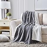 Hansleep Sherpa Decke Sofa 130 x 165cm Grau & Weiß Wohndecke Zweiseitige Kuscheldecke Warm Sofadecke/Couchdecke Mikrofaser Sofaüberwurf Superweich und Flauschig Fleecedecke für Couch Bett und S