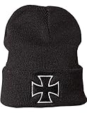 Strickmütze: Eisernes Kreuz Iron Cross - Motorrad - Rock - Heavy Metal/Wollmütze/Wintermütze/Rollmütze/Long Beanie/Mütze/Seemannsmütze/Unisex Herren Damen/Cool Design Logo (Schwarz)