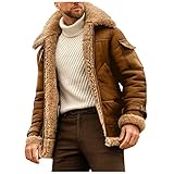 Vintage Fleecejacke Herren Wintermantel Parka Retro Old School Revers Plüschmantel Cardigan Winterjacke Patchwork Lederoptik PlüSchjacke Warme Dicker Mantel Kaffee Vintage Lederjacke Winterpark