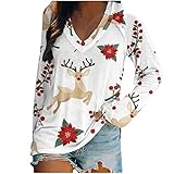 Damen Weihnachten Longshirt Weihnachtspulli Lässig Bequemes Oberteil Pulli Shirt Mode V-Ausschnitt Langarmshirt Teenager Mädchen Langarm Sweatshirt Schneeflocke Elchdruck Pullover Jump