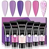 Vrenmol Poly Nagel Gel Set - 6 Colors Poly Extension Gel Nail Kit, Glitter Nail Builder Gel Rosa Lila Serie Nagelverbesserungskit für Anfänger und professionelle Techniker Maniküre-S