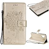 Cestor Handyhülle für Samsung Galaxy A32 5G,Niedlich Katze Baum Schmetterling Muster Stoßfest Brieftasche Klapphülle Weich Silikon Ständer Lederhülle mit Kartenfächer,G