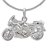 CLEVER SCHMUCK Set Silberner Anhänger Motorrad 23 x 13 mm beidseitig plastisch glänzend sowie Kette Panzer 45 cm Sterling Silber 925