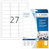 HERMA 4347 Universal Etiketten DIN A4 ablösbar, klein (63,5 x 29,6 mm, 25 Blatt, Papier, matt) selbstklebend, bedruckbar, abziehbare und wieder haftende Adressaufkleber, 675 Klebeetiketten, weiß