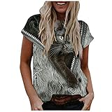 Masrin Frauen T-Shirt Lässig 3D Cat Printed Tops Plus Size Kurzarm O-Ausschnitt T-Shirt Bluse(XXXL,Grau)