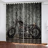 WBDJTX Vorhang Blickdicht Mit Ösen 3D Oldtimer Motorrad Druck Muster Thermo Verdunklungsvorhänge, Gardinen Für Schlafzimmer Wohnzimmer Kinderzimmer Fensterdekoration 200X215 cm 2Er S