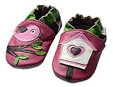Jinwood designed by amsomo - Bird House pink - Soft Sole - Vogelhaus - Hausschuhe - Lederpuschen - Krabbelschuhe, EU 33/34