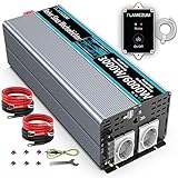 FLAMEZUM 3000W Wechselrichter 24V auf 230V Reiner Sinus Spannungswandler Umwandler Inverter mit 2 EU Steckdosen und 2 USB-Port -Fernbedienung und LED-Anzeige Für Wohnmobil Wohnwagen C