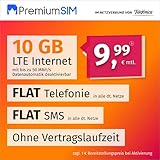 PremiumSIM Handyvertrag LTE XL - ohne Vertragslaufzeit (Flat Internet 10 GB LTE mit max. 50 MBit/s mit deaktiverbarer Datenautomatik, Flat Telefonie, Flat SMS und EU-Ausland, 9,99 Euro/Monat)