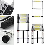 3,8m Teleskopleiter Leiter DIY Mehrzweck Aluminium Klappleiter Stehleiter für Dach Business RV Outdoor-Arbeit, 150kg Belastbark