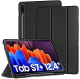 EasyAcc Hülle Kompatibel mit Samsung Galaxy Tab S7+ Plus 12.4 2020 - Ultra Dünn mit Standfunktion Slim PU Leder Schutzhülle Passt für Samsung Galaxy Tab S7 Plus 12.4 2020