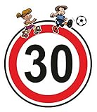 Hinweisaufkleber | Warnhinweis 'Zone 30 / Tempo 30' - HWS03 | 3 Stück aus hochwertiger PVC Folie | Maße: 300 x 350 mm | Ideal für Spielstraße, Wohngebiet, Spielplatz, Verkehrsberuhigte Zone geeignet | STIKKIPIX