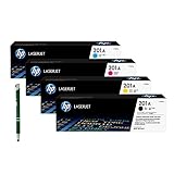 HP 201A / CF400A CF401A CF402A CF403A Toner Original Multipack f. Color LaserJet Pro M252DW / M252N / M277DW / M277N / M274N inkl. Tonerliga - Touchpen Kugelschreib