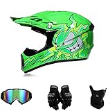 Amacigana® Motocross-Helm | ABS-Schale, Lüftungsöffnungen für optimale Belüftung und Kühlung | Kinder Cross Helme Sturzhelm Schutzhelm Helm für Motorrad Kinderquad und Crossbike (Grün,M)