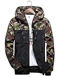 shepretty Herren Jacke Kapuzen Windbreaker Camouflage Zip-Hoodie Sportswear Laufjacke，Grün,3XL