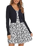 Enjyam Damen Bolero Kurze Strickjacke Langarm Cardigan Elegante Festliche Jacke V Ausschnitt mit Knopf zum Kleid Top Navyblau,S