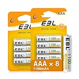 EBL AAA Akku 1100mAh mit hoher Kapazität, AAA wiederaufladbar Batterien,1.2V Micro AAA, 8er Pack