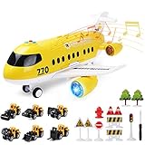 Coolplay Flugzeug mit Auto Baufahrzeuge für Kinder, Transporter Spielzeugautos Geschenk Flugzeug Spielzeug Auto für Ab 3-6 Jahre Jung