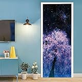 3D-Aufkleber für Innentüren, selbstklebend, psychedelische violette Bäume, DIY, abnehmbar, wasserdicht, PVC, 77 x 220
