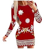 Hoodie Kleid Damen Langarm Xxl Mädchen Kleid Weihnachten Strickkleid Oversize Weihnachtspullover Minikleid Winter Pulli Partykleid Faschingskleid Herbst Kleid Muster Winterk