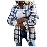 BOOMJIU Jacken Damen Hemdjacke Kariertes Taschen Knöpfen Übergangsjacke Langarm Blazer Damen Elegant Oversize Bluse Mantel Hemdjacke Jeansjacke Jacken Mädchen Freizeit Herbst Winter Jack