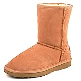 ShenDuo Damen Leder Winterstiefel Halbschaft Klassische Bootsschuhe Warm Gefüttert DA5825 Chestnut 38