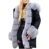 ZzCityTK Damenmantel Warme Winterjacke Kunstmantel Warme Kunstpelzjacke Langarmjacke einfarbig Modische Übergroße Elegante Lockere Freizeitjacke Schlank Jacke Leichte Jacke Strickjacke mit Kap