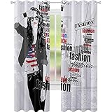 Verdunkelungsvorhänge, modernes Teen Girl mit USA-Flagge T-Shirt Fashion Obsession Beauty in the Street, W52 x L72 Verdunkelungsvorhang für Wohnzimmer, Schwarz Weiß R