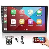 2 Din Autoradio Apple CarPlay & Android Auto, 9 Zoll Touchscreen Universal Car Multimedia Player mit Bluetooth FM Radio, Rückfahrkamera + Mikrofon, Mirror Link