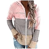 TTWOMEN Mode Damen Patchwork Lange Ärmel Mit Kapuze Sweatshirt Lässige Reißverschluss Strickjacke Hoodies Tops M