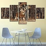 Kunstdruck auf Leinwand, 5 Stück Leinwanddrucke Wildnis Elch Modernes Bild digitalisierter Gerahmtes Kunstwerk, Wandkunst für Zuhause Büro Weihnachten 150 x 80