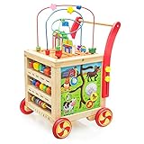 Detazhi Gehirnspiel Multifunktionale Holzaktivität Kleinkind Puzzle Holzspiel Würfelform Kurzer Perlenlabyrinth Lernen Lernspielzeug Baby Aktivität Cube Walker mit Perlenlaby
