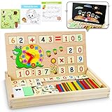 lenbest Montessori Mathe Spielzeug, Magnetisch Holz Lernbox, Zahlenlernspiel mit Spielkarten＆Tafel, Spielzeug Doodle aus Holz Zeichnung, Lernspielzeug für Kinder 3 4 5 J