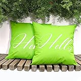 Lewondr Outdoor Kissenbezug, 2er Pack Wasserdicht Kissenhülle mit Hello Drucken, UV Schutz Polyester Zierkissenbezug mit PU Beschichtung für Sofa Stuhl Garten Lounge(45x45cm) - Leuchtendes Grü