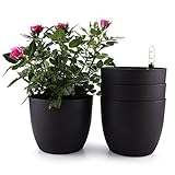 T4U 18cm Selbstwässernder Blumentopf mit Wasseranzeiger Schwarz 4er-Set, Selbstbewässerung Wasserspeicher Pflanzgefäß Übertopf für Innen- und Außenb