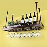 THj Decken-Weinregale Wandmontierte hängende Weinflaschenhalter Metall Eisen Weinglasregal Kelch Stemware Racks Bar Dekoration Display Regal SCHWARZ， Größe: L60*W35