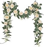 U'Artlines 2er Set(4,0 mt Insgesamt) Gefälschte Rose Vine Girlande Künstliche Blumen Pflanzen für Hotel Hochzeit Zuhause Garten Handwerk Kunst Dekoration(Champagner)