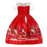 Weihnachtskleid Kinder Mädchen Weihnachtskleid Kurzarm A-Linie Weihnachten Partykleid Festlich Festzug Hochzeit Brautjungfer Kleid Swing Abendkleid Vintage Knielang Festkleid fü