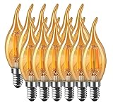 12er-Pack MENTA 6W E14 Kerze LED Lampe, Bernstein Glas, Vintage Lampe, 6W (ersetzt 60W), 600lm, Warmweiß 2700K, Kerzenform Filament LED Leuchtmittel, Classic Kerze Glühbirne, Flamme, Nicht Dimmb