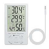 Neoteck Digitales Thermo Hygrometer Thermometer Feuchtigkeitsmesser Wetter thermometer Innen und Außen MAX MIN Messung der Temperatur und Luftfeuchtigkeit mit LCD Display und Sensorkab