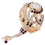 Hemobllo Strass Handkette Armband mit Ringglied Fingerring Geschirr Armband Quarzuhr Armbanduhr für Frauen Lady Pink