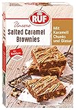 RUF Salted Caramel Brownie, Backmischung, mit Karamell-Chunks und Karamell-Soße, inklusive Brownie Backform, 455 g