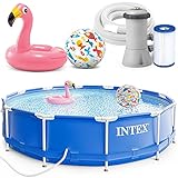 INTEX 366 x 76 cm Metal Frame Swimming Pool Schwimmbecken 28212 Komplett-Set mit Extra-Zubehör wie: Schwimmring und Strandb