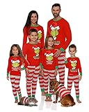 Passende Familie Weihnachten Pyjama setzt den Grinch,der Weihnachts-PJs for Männer,Frauen,Kinder,Kleinkinder-Weihnachts-Pyjamas mit Hund Plus Größe Stahl (Color : Red, Size : Kid Boy(9-10Y))