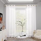 Stores Gardinen mit Ösen Gardinenschal Gardinen Kurz Vorhänge Voile Gardine Transparent Wohnzimmer Stores Gardine Voile Schlafzimmer Gardine Schals Ösenschal Kinderzimmer 245x140 cm Weiß 2er S