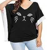 SIHUA Frauen Interessant Katze Druck Kurzarm Wicking Atmungsaktiv Casual T-Shirt Tops Bluse Gr. XXXXL, Schw