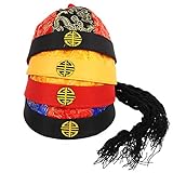 PRETYZOOM 4 Stück Chinesische Kaiser Kostüm Hut mit Zopf Traditionelle Mandarine Hut Neuheit Party Hut Samurai Bekleidung Zubehör für Erw