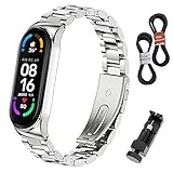 BDIG Kompatibel für Xiaomi Mi Band 5 Armband Mi Band 4, Metall MiBand 6 Ersatzarmband Wasserdicht Edelstahl Replacement Wrist Strap Zubehör Uhrenarmband für Xiaomi Mi Smart Band 5/6, Silb